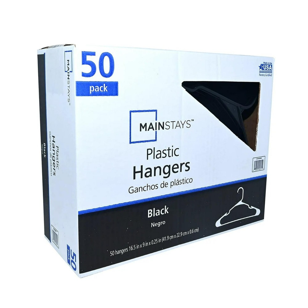 Mainstays Plastic Hangers Unisex 50 Pack Black New Notched Shoulders